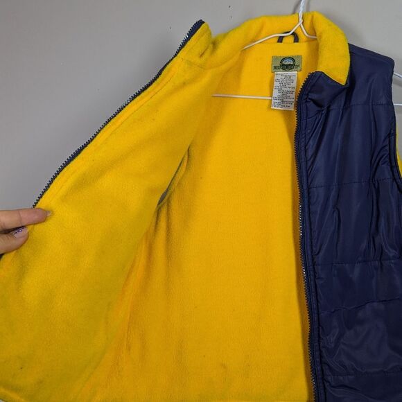 Vintage Northern Spirits Puffer Vest – Blue & Yellow Fleece – Size Small - Picture 3 of 6